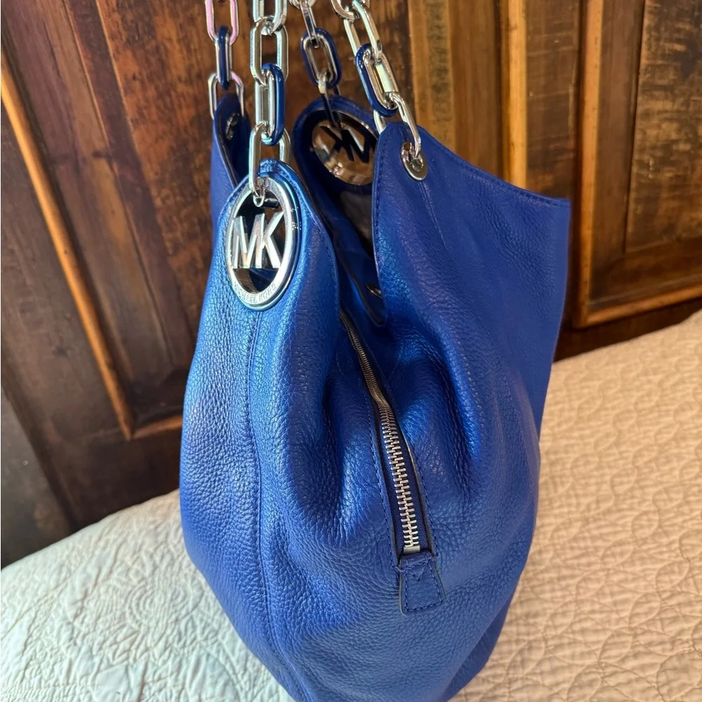 Michael Kors Royal Blue Hobo Bag with Chain Straps - Picture 4 of 8